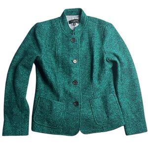 Talbots Petites Wool Blend Button Front‎ Jacket 2P Emerald Green Blazer Coat